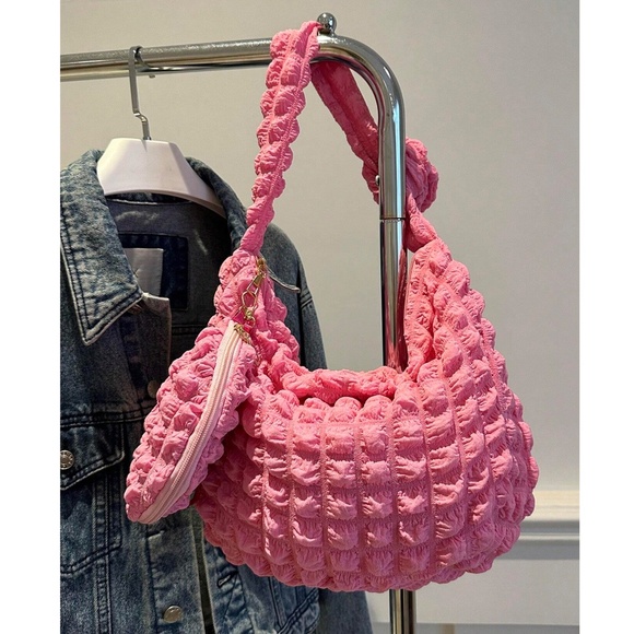 Minimalist Quilted Puffer Medium Size Shoulder Crossbody Bag Set - Picture 5 of 14